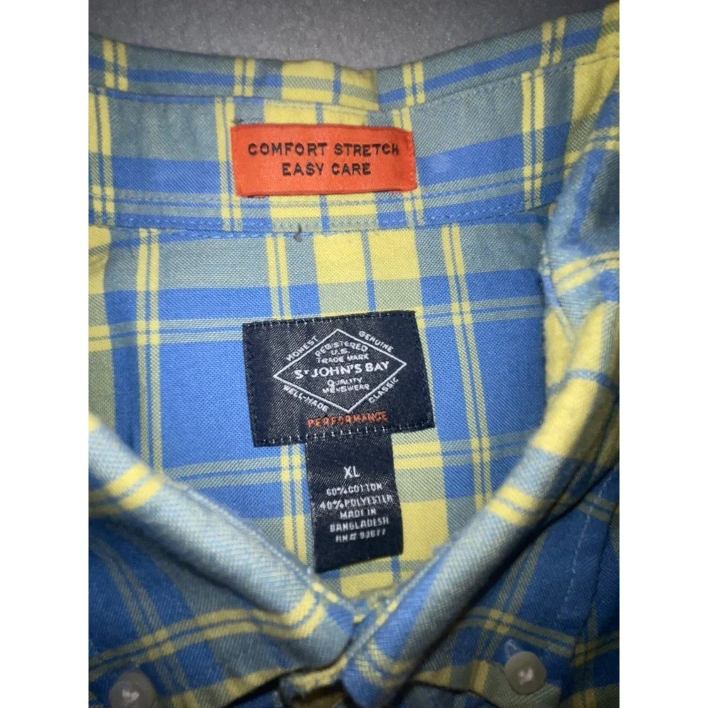 St. Johns Bay Performance‎ Shirt Button Up Plaid Multicolored Mens XL